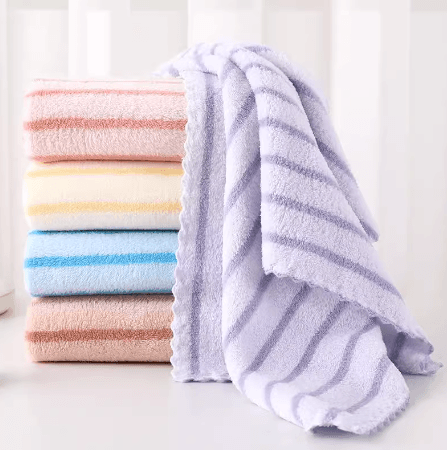 Coral fleece towel, soft and absorbent, narrow stripe coral fleece towel