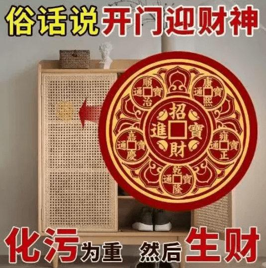 Open-door shoe cabinet five emperor coins entrance door welcome wealth door sticker Tian Guan Ci Fu metal sticker door facing door
