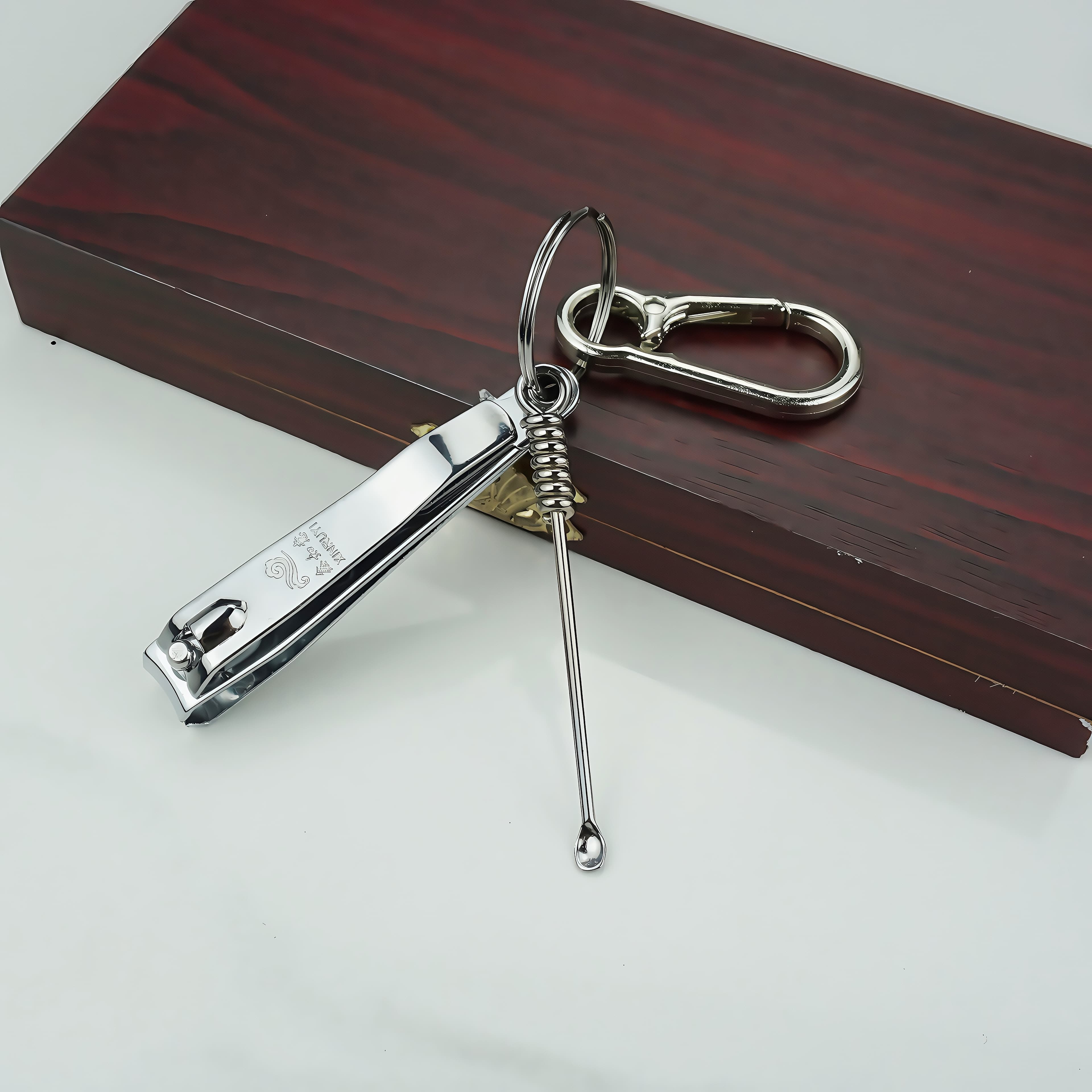 Large Nail Clippers with Keyring and Ear Pick, Slant Edge Set for Home Manicure