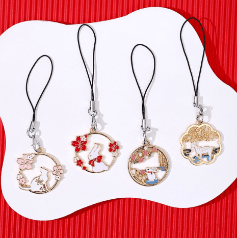 Chinese-style crane, auspicious cloud and jade rabbit phone lanyard, Mid-Autumn rabbit charm