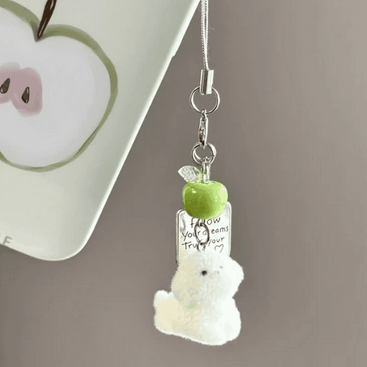 Cool Icy Apple Flocked Dog Keychain Dopamine Bag Charm