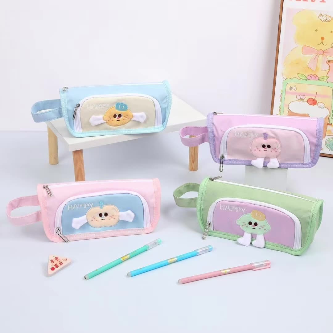 Large-capacity canvas pencil case for primary and secondary school students, with cute 3D patch design