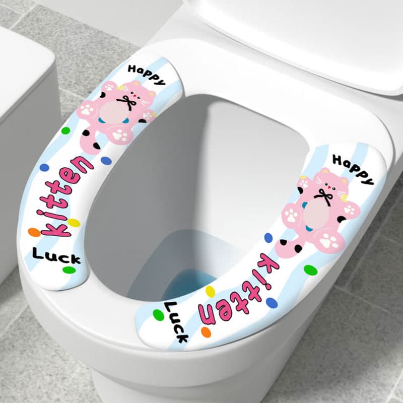 Toilet seat cover, all-season adhesive toilet seat pad, cute cartoon design, durable, home travel use