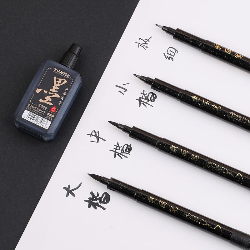 Soft-tip calligraphy pen, refillable, fine/medium/bold for sketching, line work, and calligraphy practice; wholesale