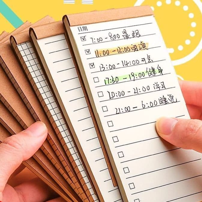 Minimalist kraft paper sticky note pad, portable, tear-off, grid, for student notes, handwriting, work planning