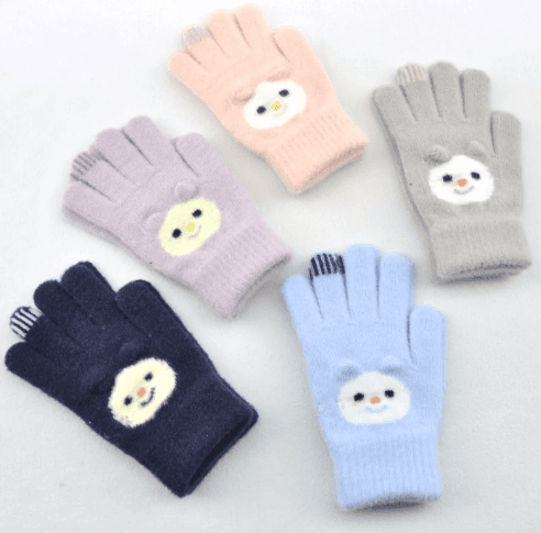 Winter thermal lined knitted gloves with cartoon smiley jacquard pattern