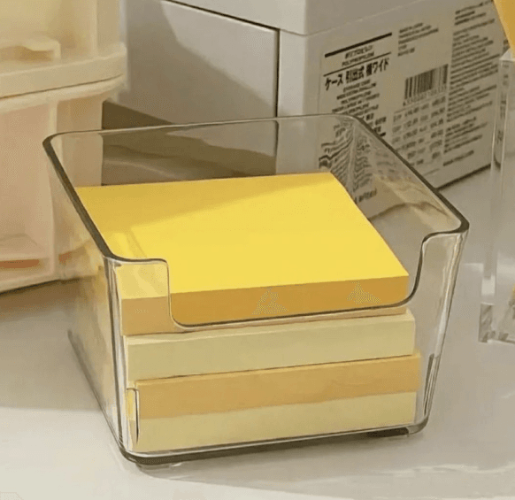 Clear Note & Card Storage Box - Minimalist Style for Desk Organisation