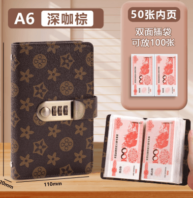 Passbook-style lockable wallet with cash storage and large-capacity note holder for RMB banknote collection