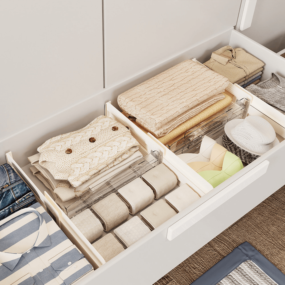 Drawer Divider Set, Expandable Drawer Organiser for Wardrobe, Cabinet, Bookend Shelf