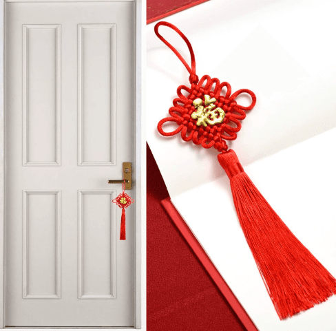 Large Red Chinese Knot with Gold Fu Character Hanging Decoration for Spring Festival and New Year
