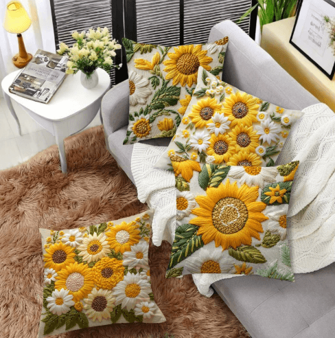 Sunflower print cushion cover for sofa, bed, window sill decor