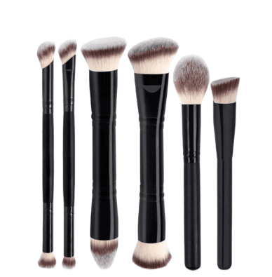 Dual-ended makeup brush set, ultra-soft tri-colour bristles, foundation, blush, contour, and powder brushes, makeup tools