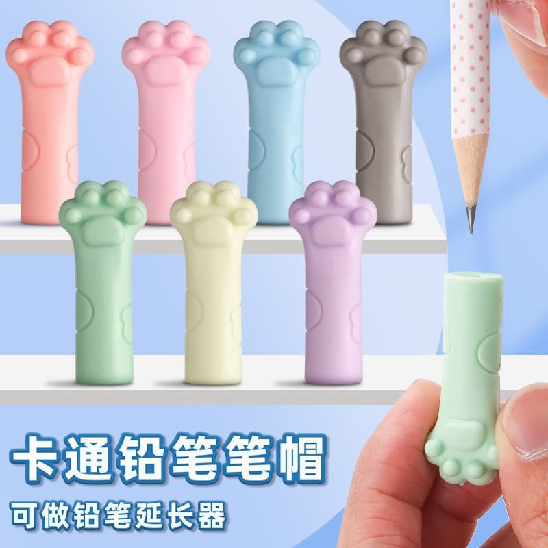 Cat Paw Pencil Cap with Eraser Soft Rubber Pencil Cover Protector