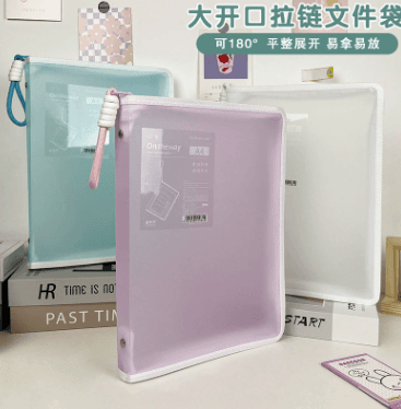High-capacity A4 zipper folder bag with clear front, stylish design, for students' subject organisation
