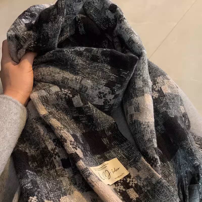 Scarf Winter 2024 New Check Fringe Unisex Warm Student Premium