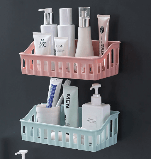 Kitchen Plastic Storage Rack, No-Drilling Bathroom Wall-Mounted Organiser for Toiletries