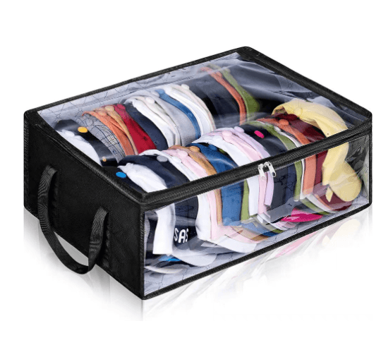 Non-woven fabric hat and clothes foldable storage hanging bag, storage box, storage bin, hanger, visual storage bag