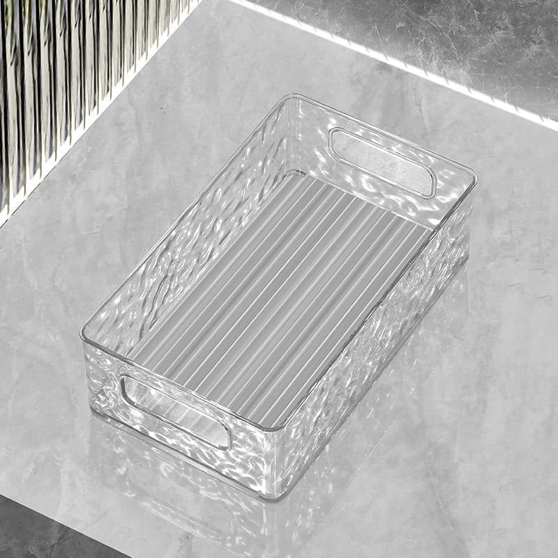 Light Luxury Transparent Glacier Pattern Storage Box Rectangular Plastic Organiser for Desktop Cosmetics Living Room