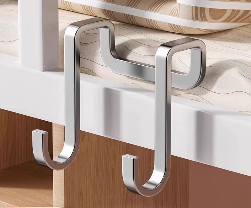 Stainless Steel Double S-Shape Heavy Duty Hook, No-Drill, Strong Load-Bearing, Multi-Functional Cabinet Door Hook, Premium Storage Rack