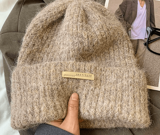 Japanese-style sweet knitted beanie with ear flaps, wool blend, winter warm, large head size, maternity hat