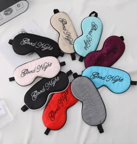 New style silk-like sleep mask with letter print, adjustable buckle, light-blocking, portable, multiple colours