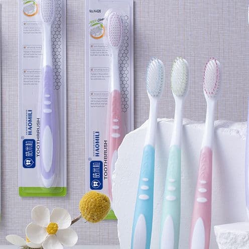 Non-slip silicone premium soft-bristle toothbrush for adults, household supermarket hanging large round hole high-density toothbrush
