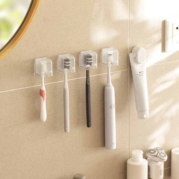 Flip-top toothbrush holder with drainage, electric toothbrush storage, dust-proof, with rinsing cup holder