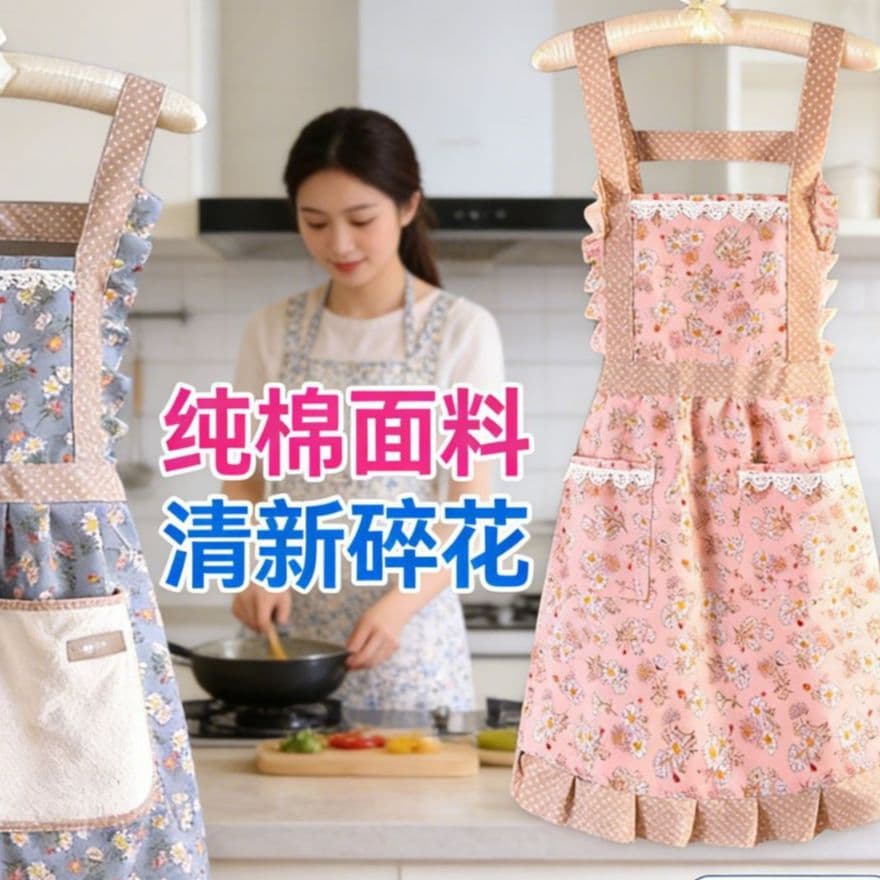 2025 New Cotton Kitchen Apron, Princess Style, Canvas/Cotton, Adjustable Straps
