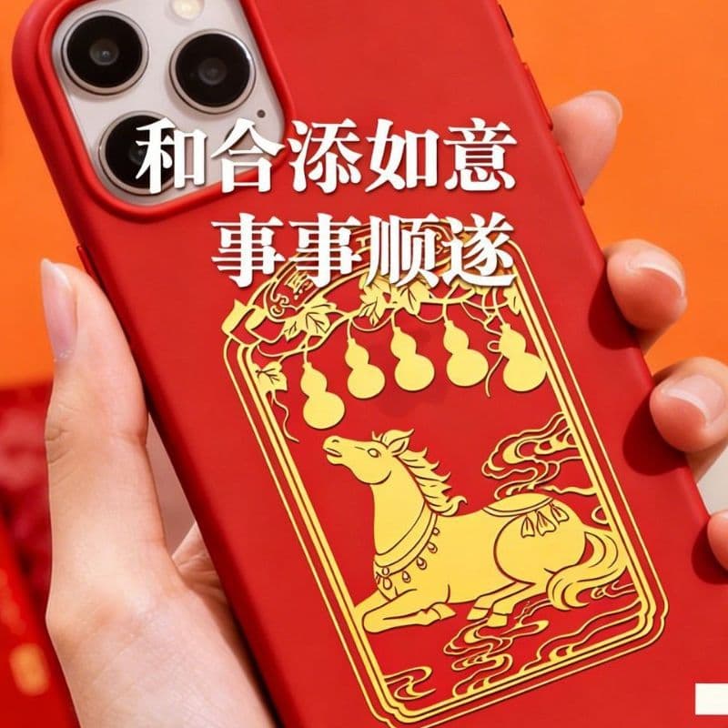 Year of the Horse Auspicious Mascot Mobile Phone Metal Sticker Yellow Ruyi Pattern Decorative Sticker