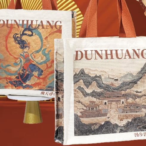 Dunhuang Cultural Canvas Tote Bag - Stock Available, Double Fold Edge, Zip Inner Pocket, Hand/Shoulder Bag