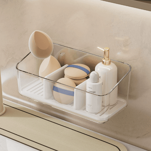 Wall-Mounted Transparent Storage Box, No-Drilling Bathroom Organiser
