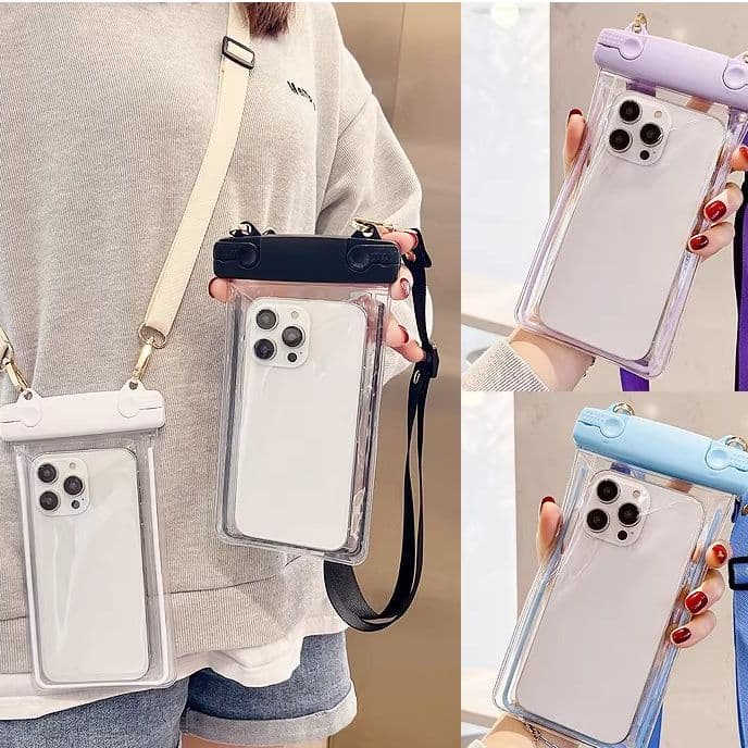 Universal minimalist waterproof phone pouch with crossbody lanyard, compatible with Huawei, glow-in-the-dark, touchscreen compatible, for swimming, unisex