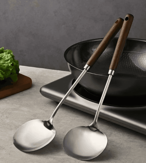 Stainless Steel Kitchen Utensil Set with Walnut Handle