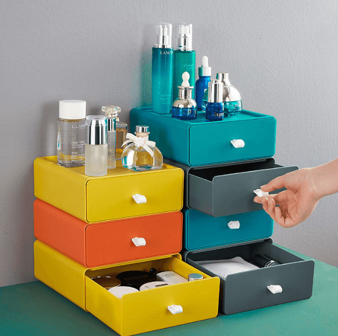 Drawer storage box for home, office desk organiser, plastic cosmetics storage, multi-layer stackable