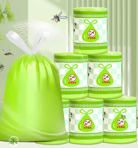 Household Mugwort Rubbish Bags Thickened Hand-Carry Drawstring Kitchen Extra Thick Medium-Large Food Waste Bags
