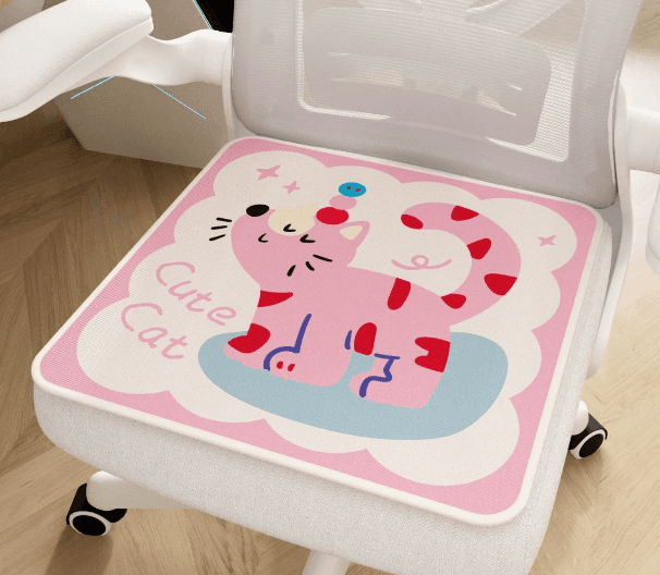 Dopamine-style office seat cushion, ice silk, cool and breathable, non-slip, summer, cute pink cartoon cat cushion