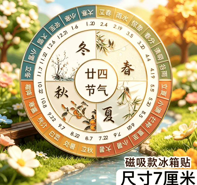 24 Solar Terms Educational Acrylic Fridge Magnet, Auspicious Gift for Friends and Collectors
