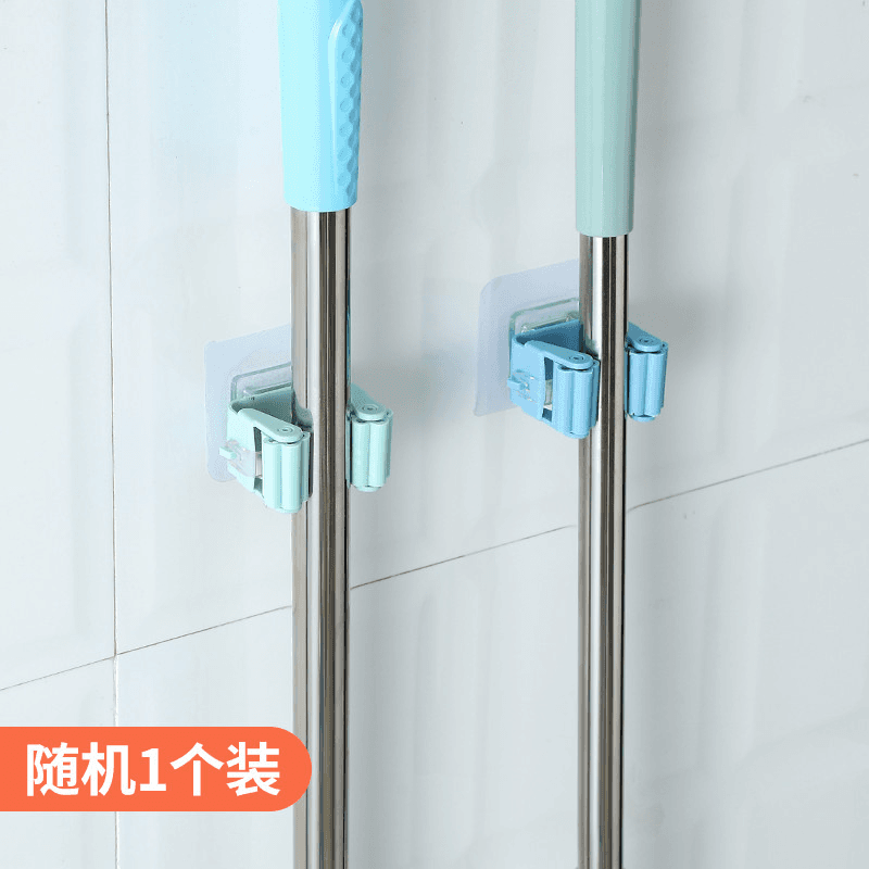 Mop Holder Clip, No-Drill Wall Mounted Mop Clip Hook for Bathroom, Strong Adhesive Wall Storage, Kitchen