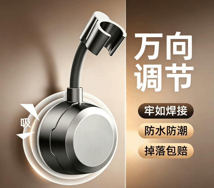 Suction Shower Head Holder No-Drill Bathroom Bracket Adjustable