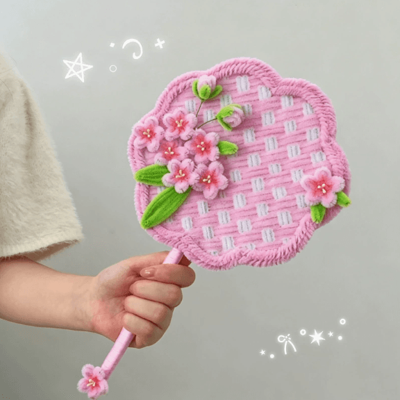 Cherry Blossom Fan Handmade DIY Chenille Stem Craft Kit, Vintage Style Photo Prop, Gift for Girlfriend or Best Friend