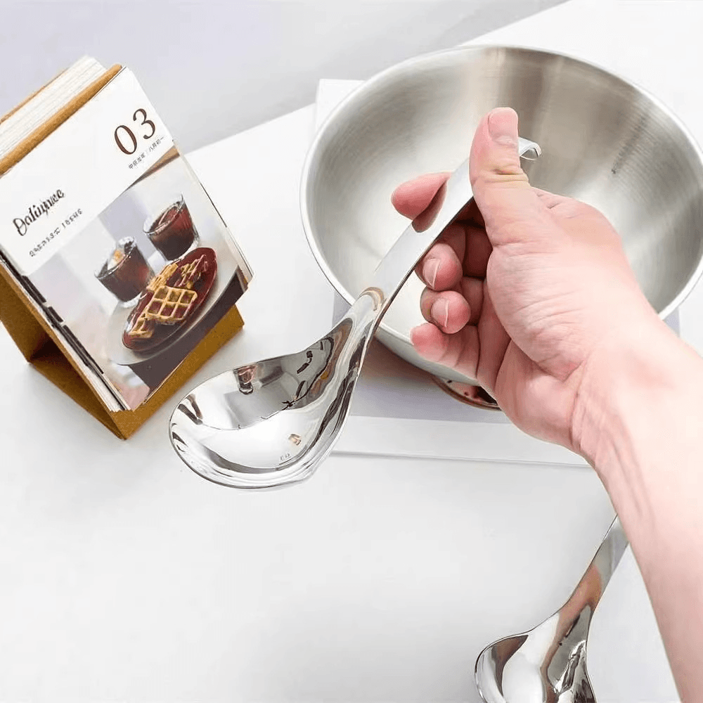 Stainless Steel Large Soup Ladle with Hanging Hook, Deep Bowl, for Hot Pot and Serving, Household, Spoon, Porridge, Serving Spoon