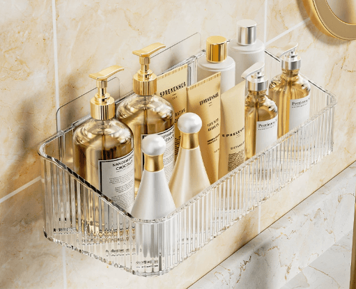 Wall-mounted bathroom storage box, no-drill, for daily kitchen and bathroom use, lightweight luxury toiletries shelf