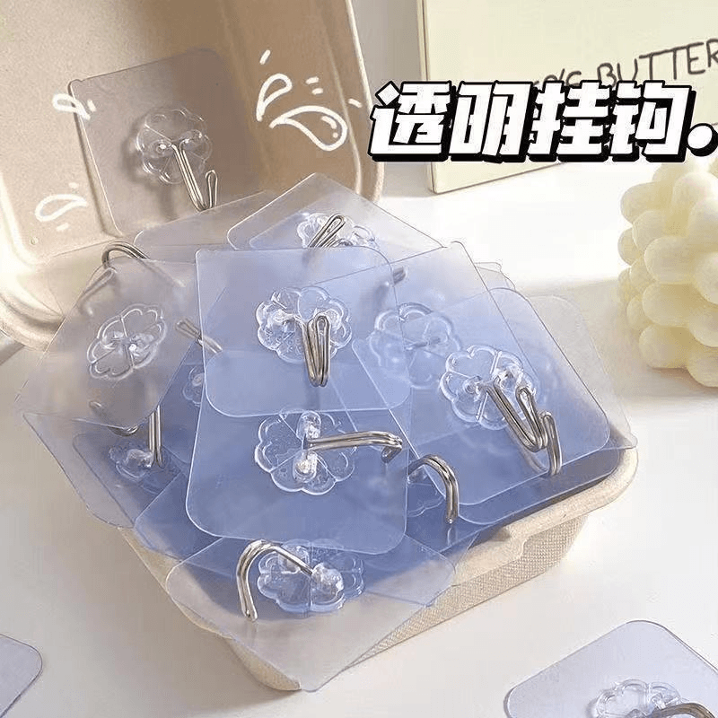 Transparent Hook, No-Drill Self-Adhesive Hook for Kitchen, Wall, Dorm, Bathroom, Behind Door, Strong Stickiness