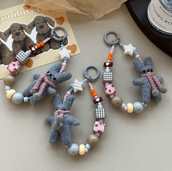 Cartoon bunny crochet phone charm, viral plush keychain for camera bags