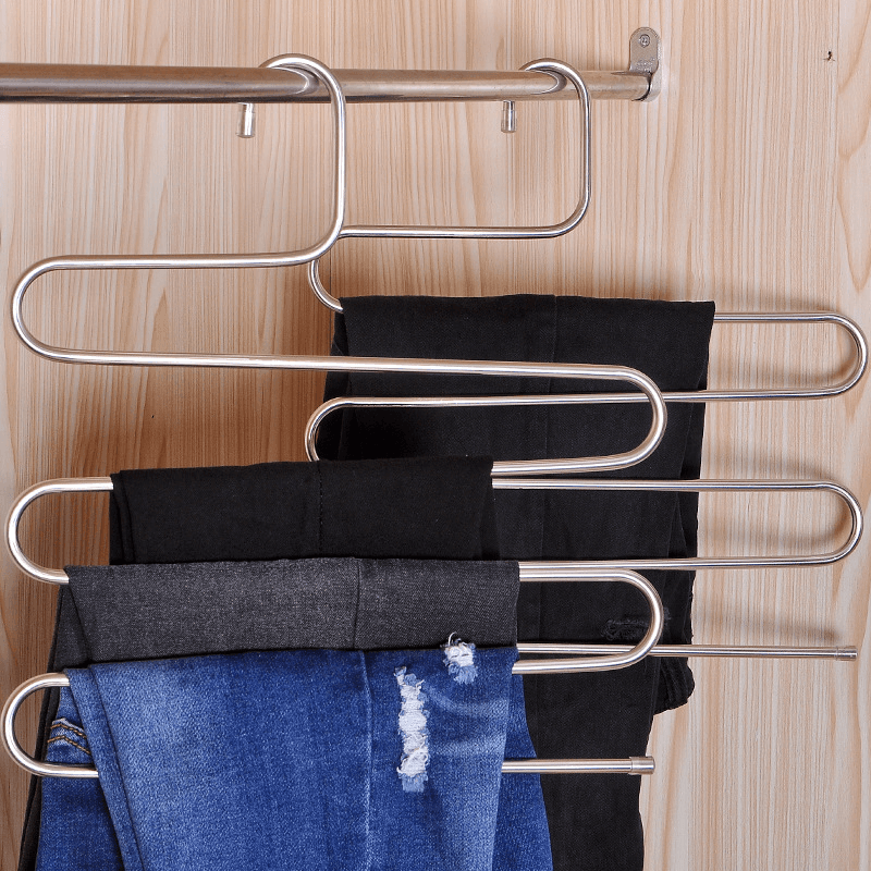 Stainless Steel S-Type Trouser Hanger, Five-Tier Multi-Layer Magic Trouser Clip, Anti-Slip Side-Mount Heavy-Duty Trouser Rack