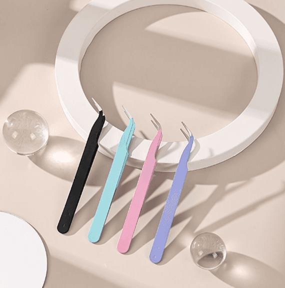 Nail Art Tweezers, Bent Tip, Macaron Colour, Antistatic, Precision, for Nail Art and Journaling