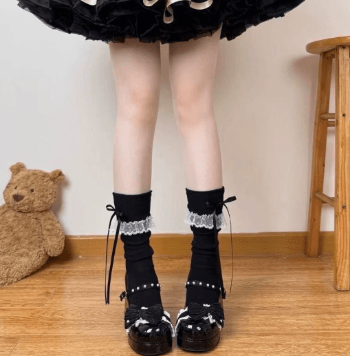 Breathable Soft Sweet Lolita Socks with Lace Trim and Bow