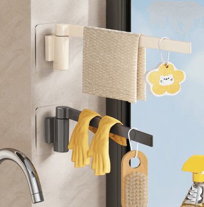 Wall-Mounted Rotating Towel Rack, No-Drilling, Multi-Functional Storage Hook for Bathroom