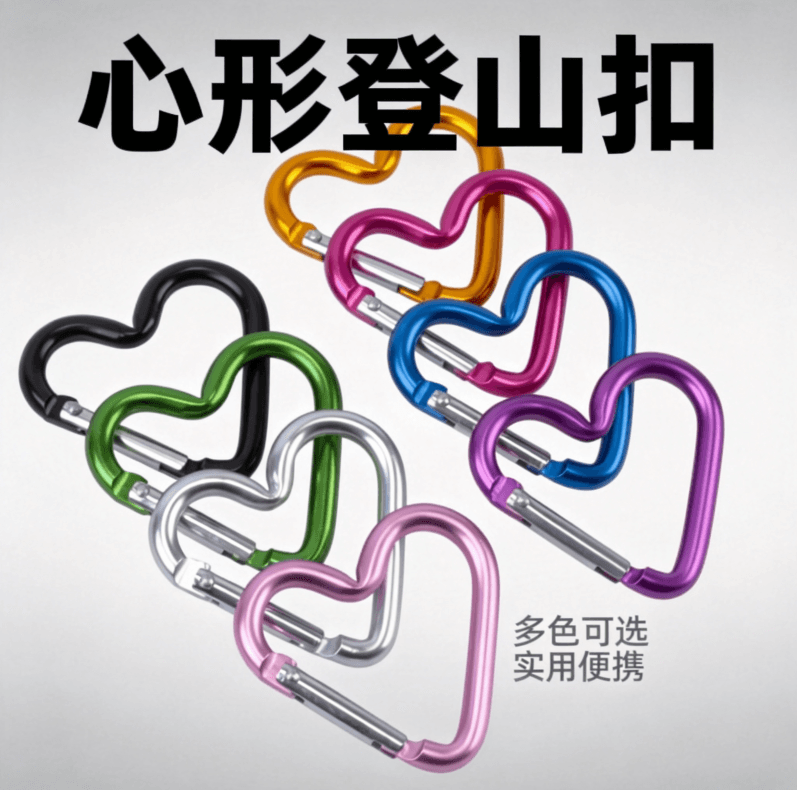 Coloured Heart Buckle DIY Keychain Accessory Aluminium Alloy Heart Spring Buckle Carabiner Bag Clip Small Hook