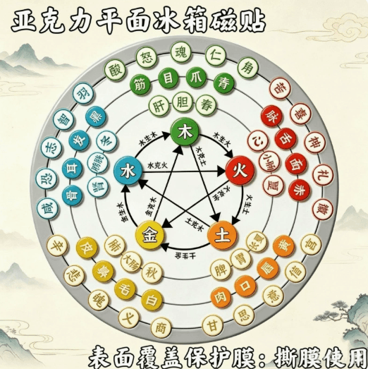 Chinese Medicine Five Elements Compass Acrylic Fridge Magnet
